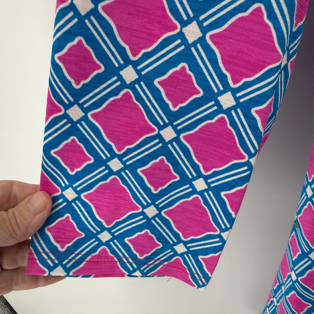 Honeyme Curvy Pink Blue Geometric Sharkbite Tunic Top V-Neck 3/4 Sleeve XL PAULA - Picture 3 of 7